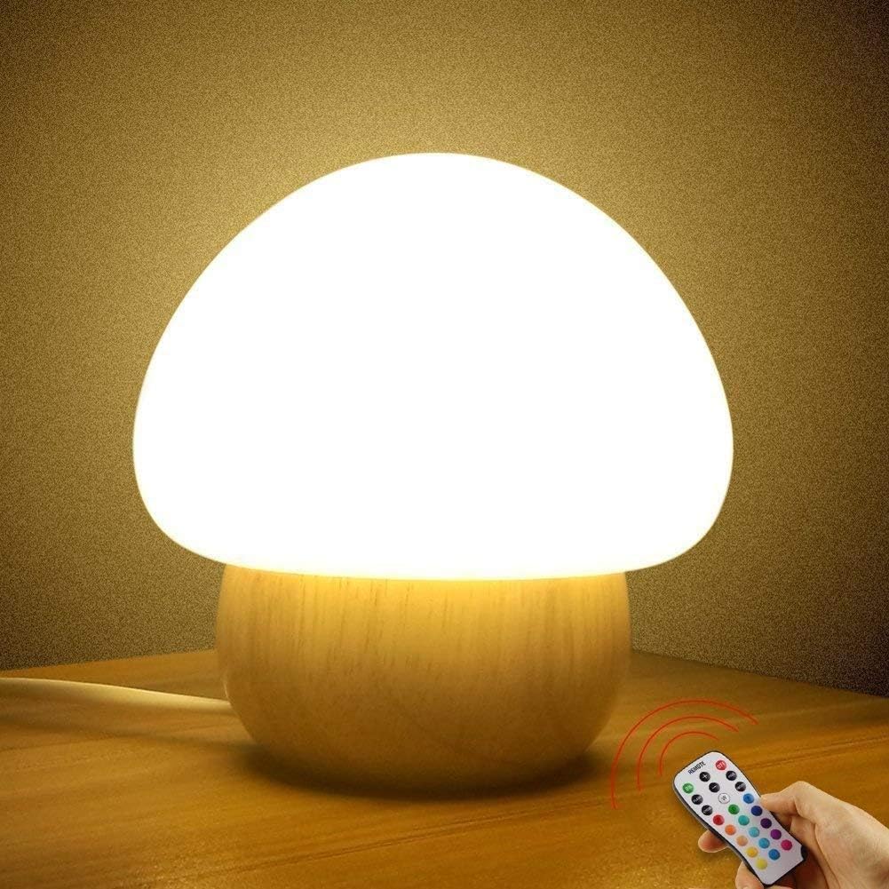 Veilleuse Pour Enfants Bebe Champignon Lampe De Chevet Lampe En Silicone Souple 100 Bois 4 Modes D Eclairage Et 16 Couleurs Sans Fil Amazon Fr Luminaires Et Eclairage