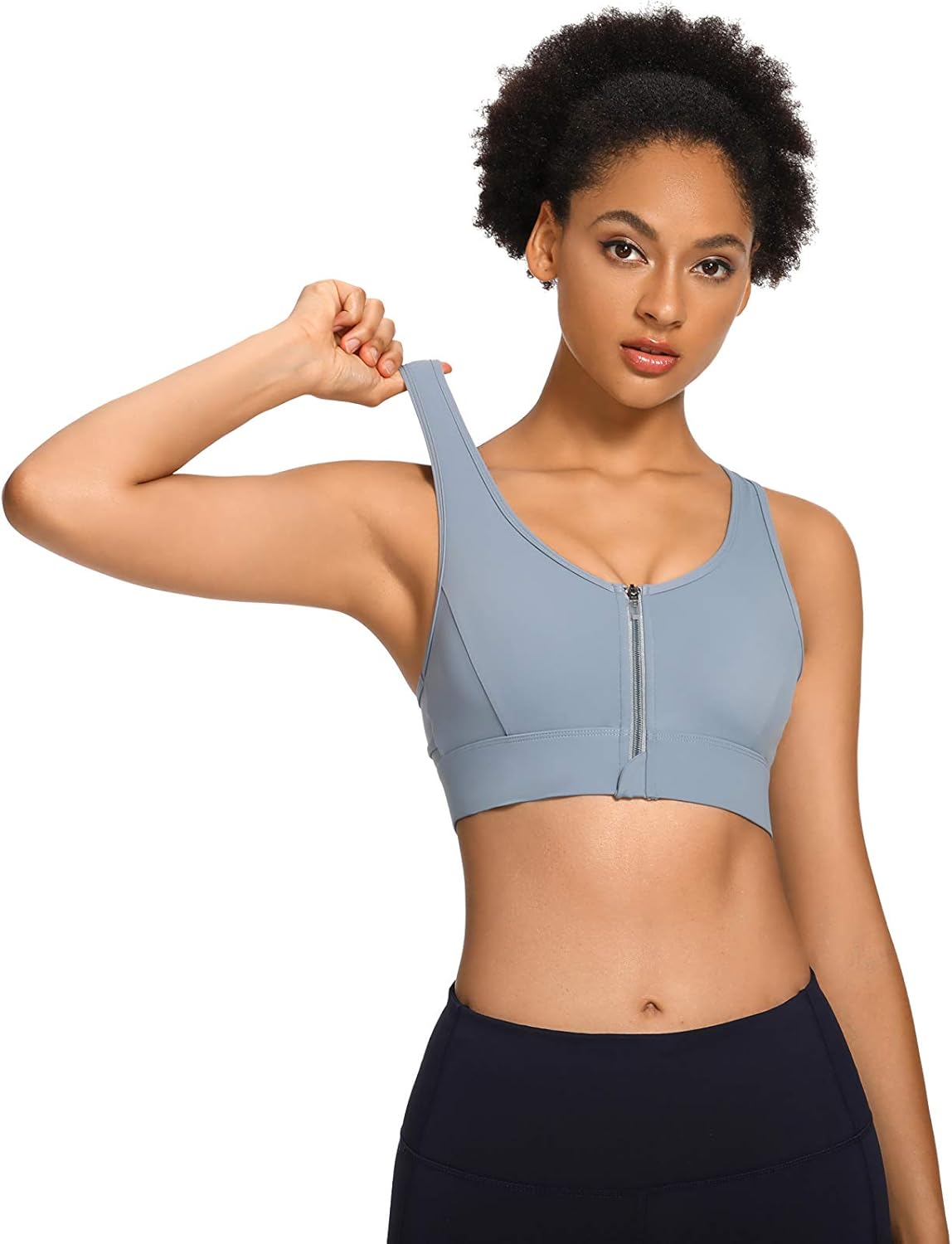 WOWENY Womens Zip Front Sports Bra with Removable Padded Cups Wireless