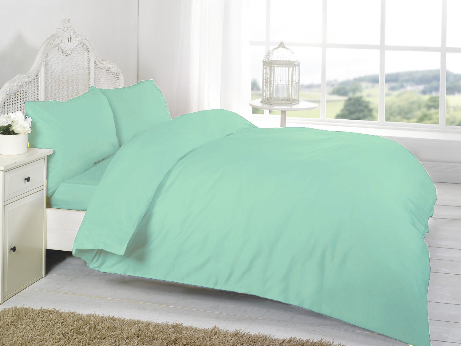 Mint Green Plain Dyed Double Duvet/Quilt Cover Set With Pillow Cases