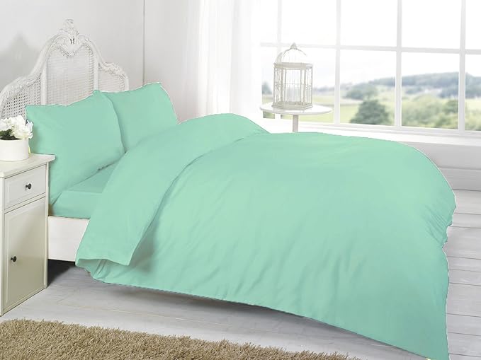Mint Green Plain Dyed Double Duvet/Quilt Cover Set With Pillow Cases