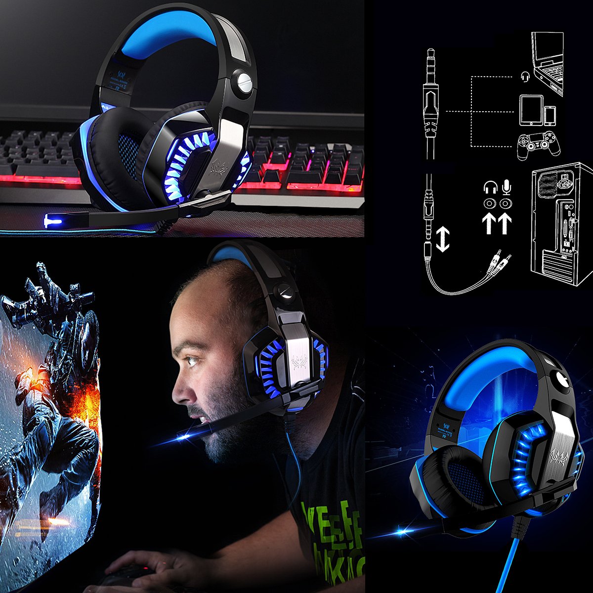 Cuffie per PC KOTION EACH G2000 USB+3.5mm Cuffie Gaming per PS4 con  Microfono Cuffia da Gioco Gamer Stereo LED Luce Regolatore di Volume Noise  Cancelling per Xbox One/PS4/PC/Laptop/Mac urban-earth.co.uk