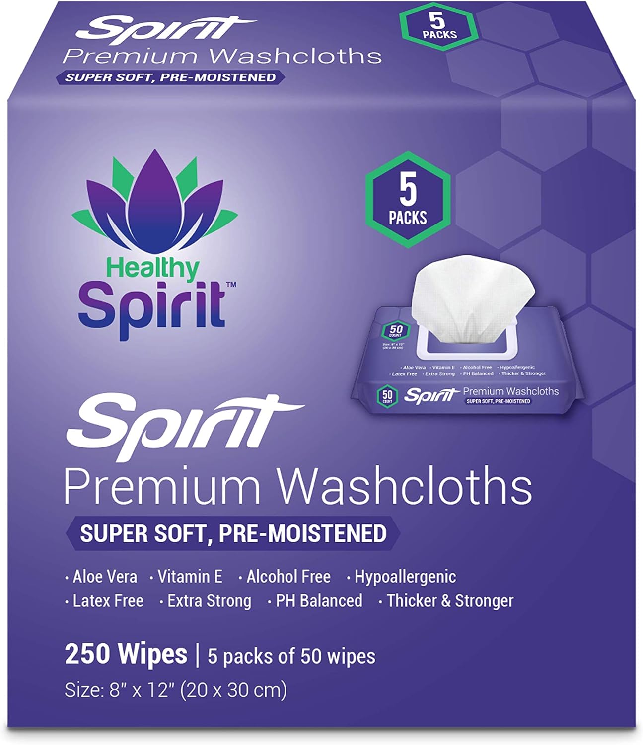 Healthy Spirit Disposable Washcloths 250 Count - Adult Wipes Extra Large, Adult Wipes for Incontinence & Cleansing, 8"x12", 250 Count, White: Health & Personal Care