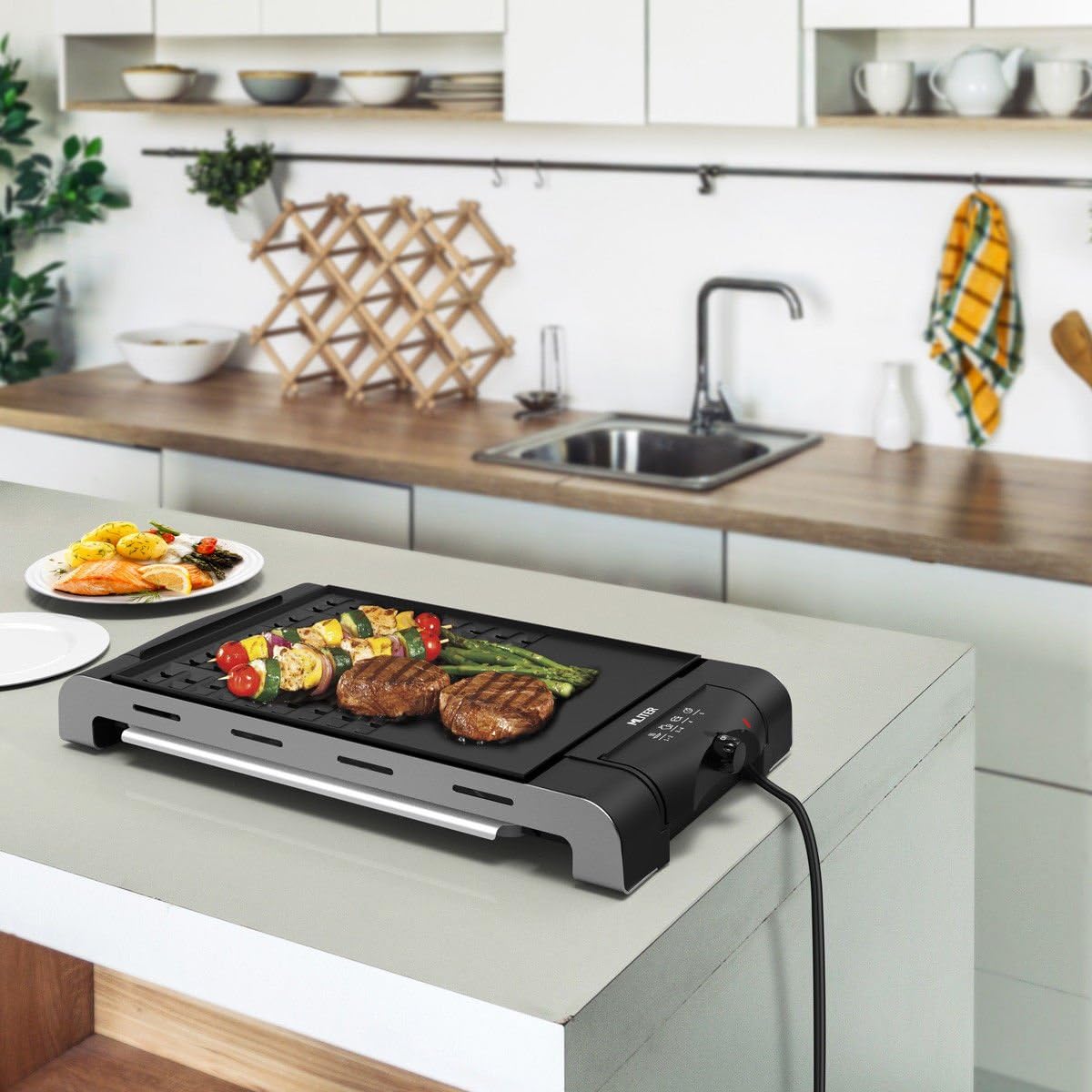 review Unbrand/Great supply Electric Grill Griddle Indoor Barbecue Hotplate Non-Stick Table Top 1120W
