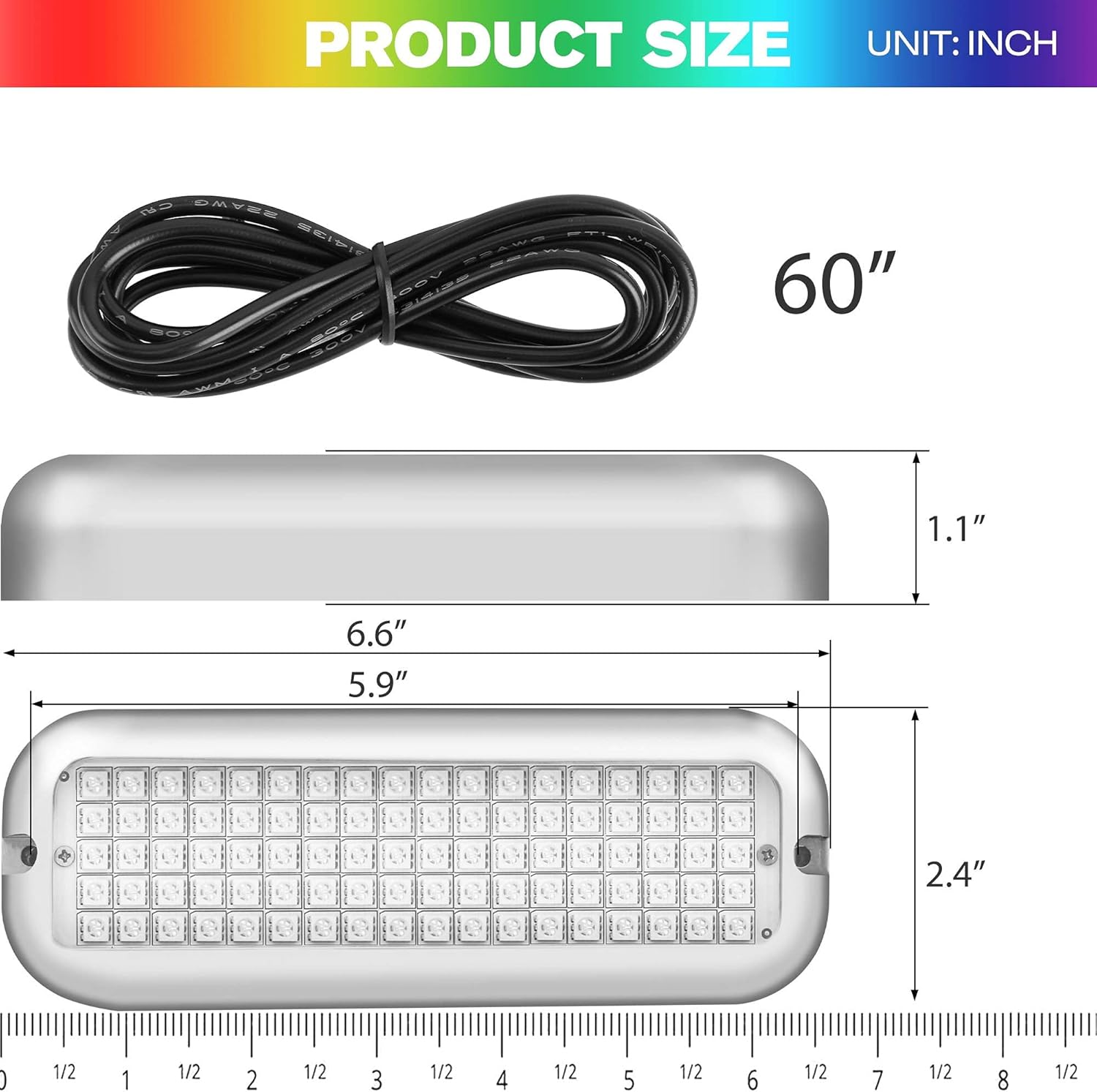 HUSUKU P1 90LED 5050 SMD 6.6Inch 10-36V IP68 Marine LED Lights for Boat Underwater, Blue, 316 Stainless Steel, Surface Mount for Yacht Bass Boat Fishing Garden Dock Pool ATV Pontoon Sailboat Skiff: Automotive