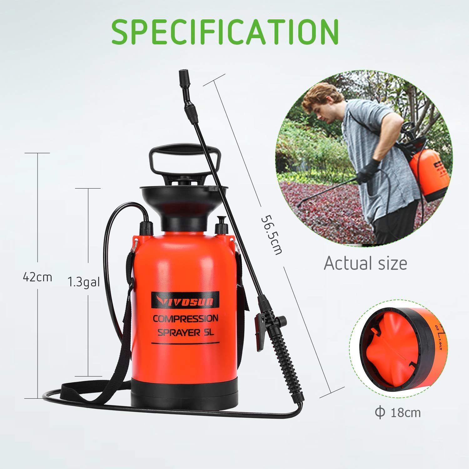 VIVOSUN 1.3 Gallon Lawn and Garden Pump Pressure Sprayer with Pressure Relief Valve, Adjustable Shoulder Strap: Garden & Outdoor