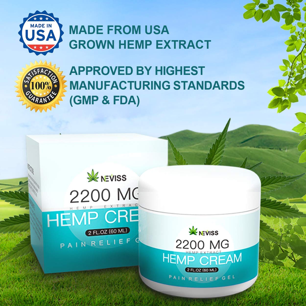 Natural Hemp Cream for Pain Relief, Active Hemp Oil Cream, Organic Hemp Herbal Extract Cream for Back, Knee, Neck, Nerve & Joint Pain, Premium Hemp Pain Relief Gel for Inflammation & Sore Muscles