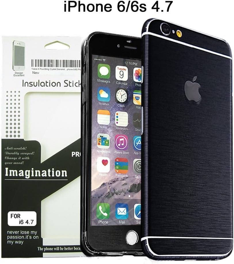 Brushed Metal Full Body Skin Sticker Aluminum Decal Wrap Cover for iPhone 6 / 6s (Black), Dustproof - Waterproof - Oilproof and fingerprints prevent