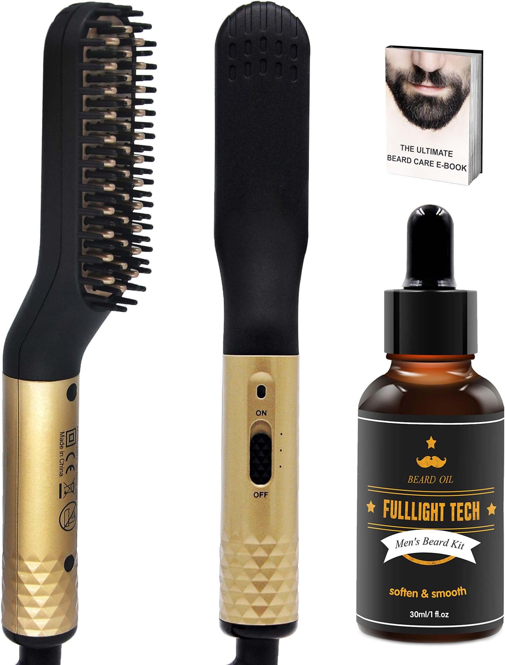 Beard Straightener,Men Hair Straightener Comb Brush,Quick Electric Heated Beard Brush Comb with FREE Beard Oil and Beard E-Book,Great Stocking Stuffers Gifts for Men