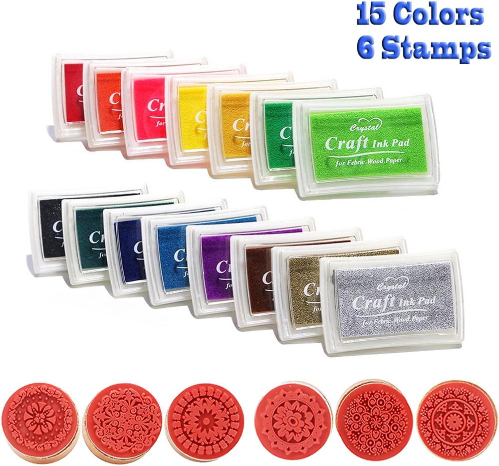 Wooden Rubber Letter Number Stamp Set + Colorful Ink Pad Multipurpose DIY Diary Cards Stamps Craf Card Making,Craft Stamps for Kids (lace pattern)