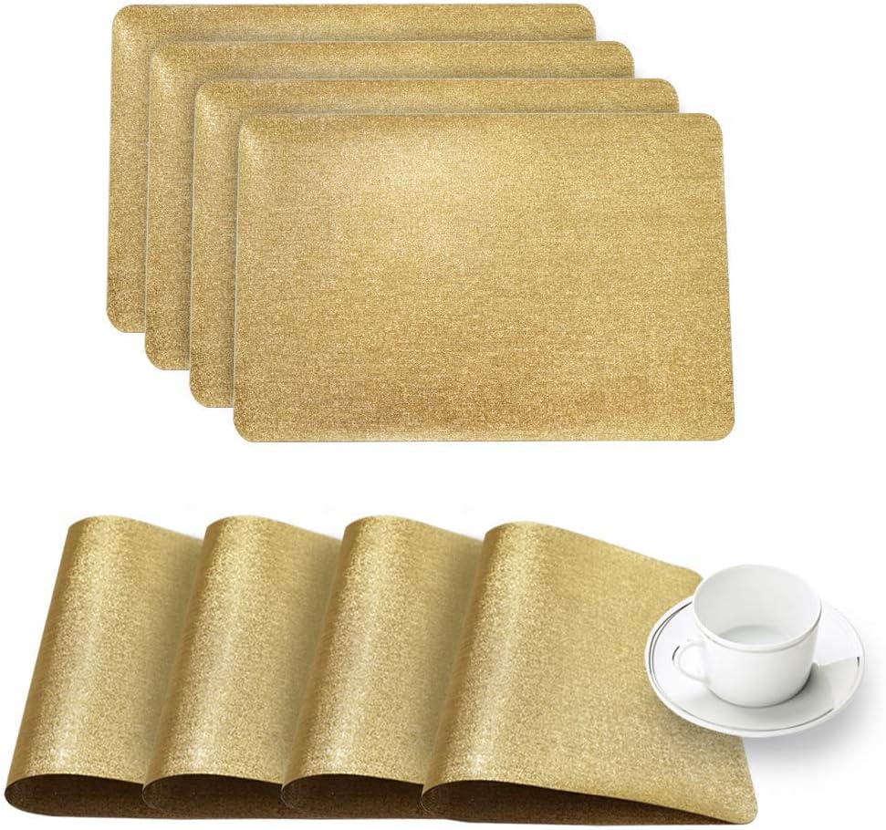 Dainty Home 4GAL1218GO Reversible Metallic Galaxy Snake Skin Texture Dining Table Indoor Outdoor Placemats Set of 4, 12x18, Gold, 4 Count