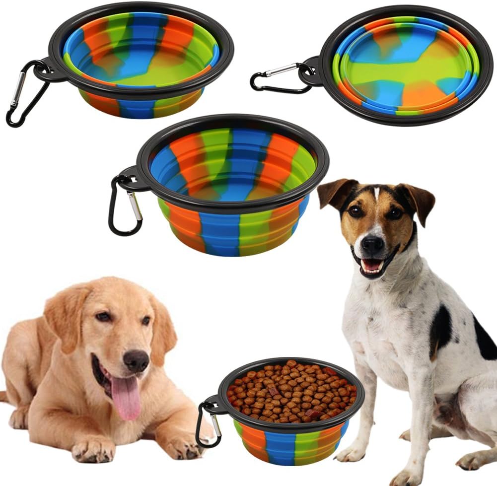 Amerzam Collapsible Dog Bowl,2 Pcs Portable Travel Pet Bowl Dog Food Water Bowl