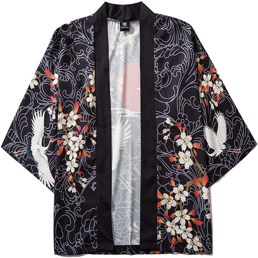 Sunnywill Mens Women's Sexy Five Point Sleeves Kimono Satin Mini Cloak Women Japanese Kimono Cardigan Harajuku Ladies Ancient Style Bathrobe Sunscreen Clothes Pajamas Jacket Coat