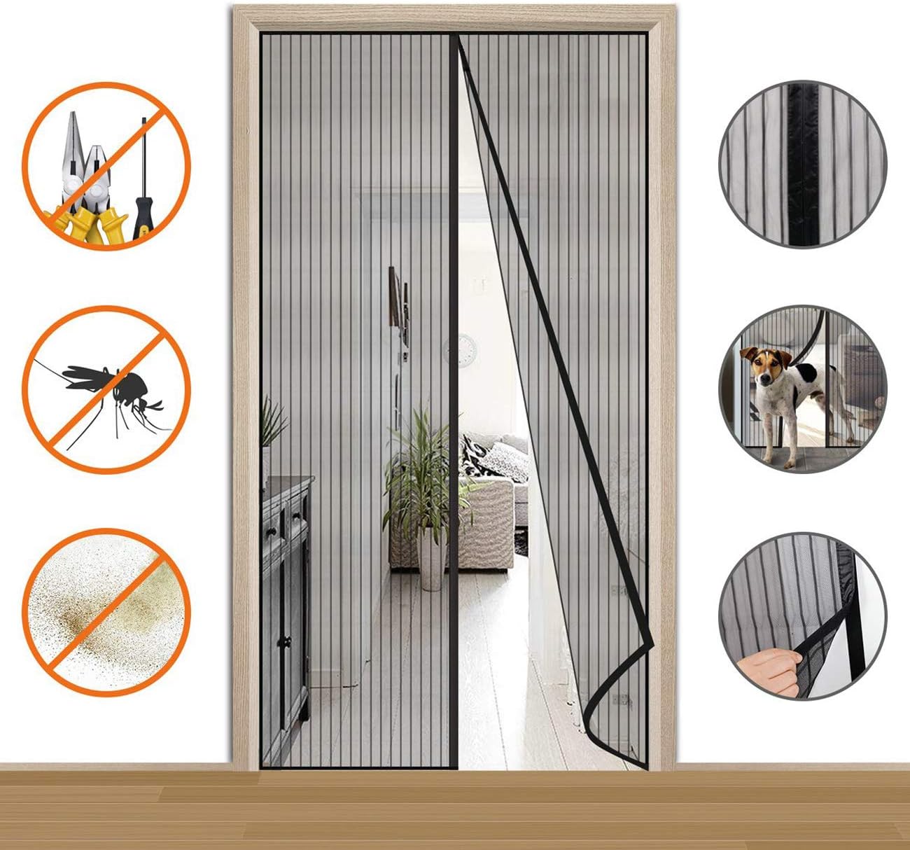 Coedou Magnetic Screen Door, Durable Fiberglass Mesh Curtain and Full Frame Hook & Loop, Fresh air in & Keep Bugs Out, Close Automaticlly with Magnets, Reinforced, 150 x 260 cm