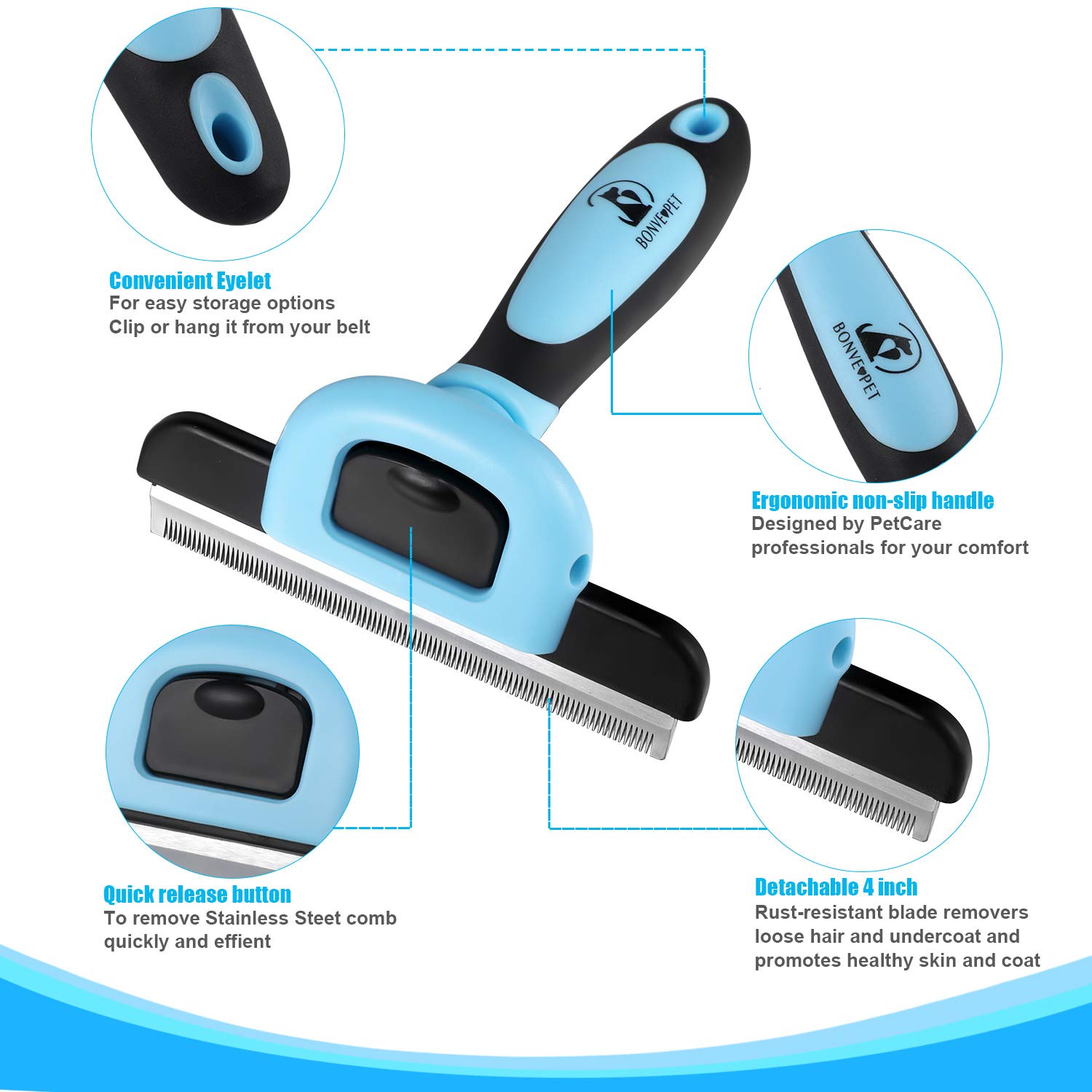 Bonve Pet Peine Perros y Gatos, Cepillo Perros Gatos，Mascotas Peine de Limpieza de Mascotas Reducir 95% Caida de Cabello Púas de Acero Inoxidable Cómodo Seguro Durable