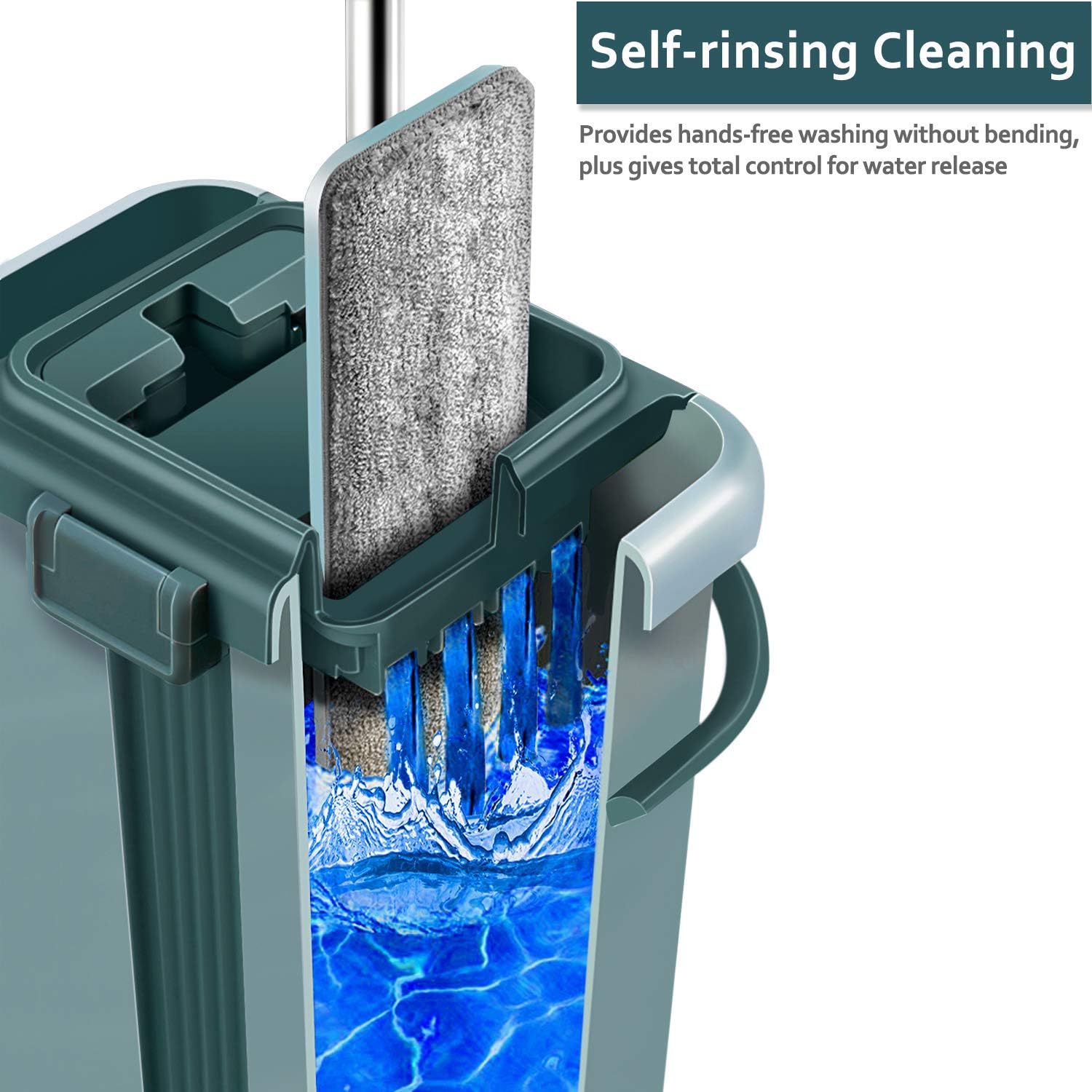Floor Mop with Bucket, Aifacay Flat Squeeze Mop Bucket System Cleaning Supplies 360° Flexible Mop Head/8 Reusable Pads Home Hardwood Floor Cleaner Mops Extended Stainless Steel Handle Mops for Home: Kitchen & Dining
