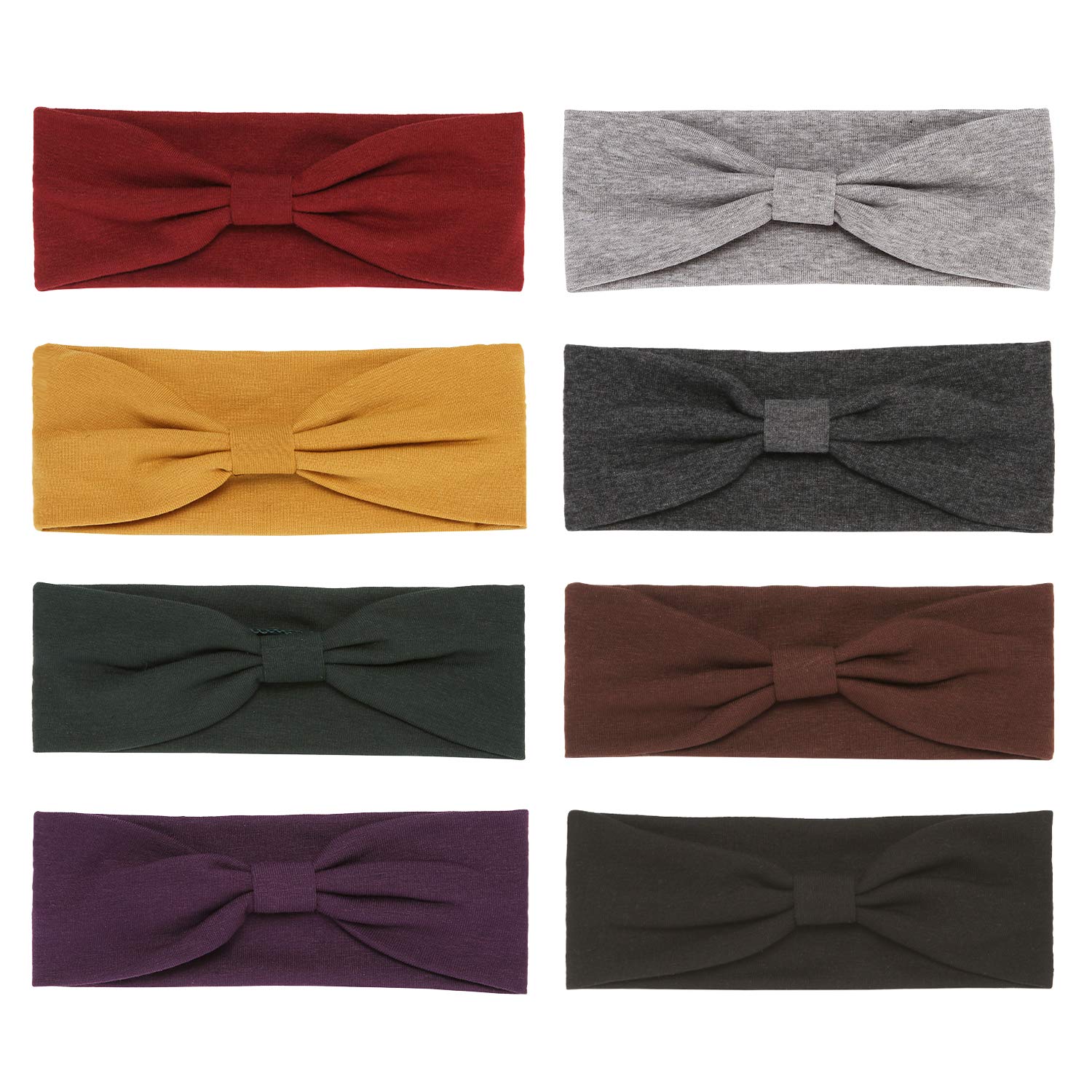 Folora 8 PCS Soft Knitted Cotton Elastic Headbands Yoga Running Sports Facial Hair Bands for Women Girls