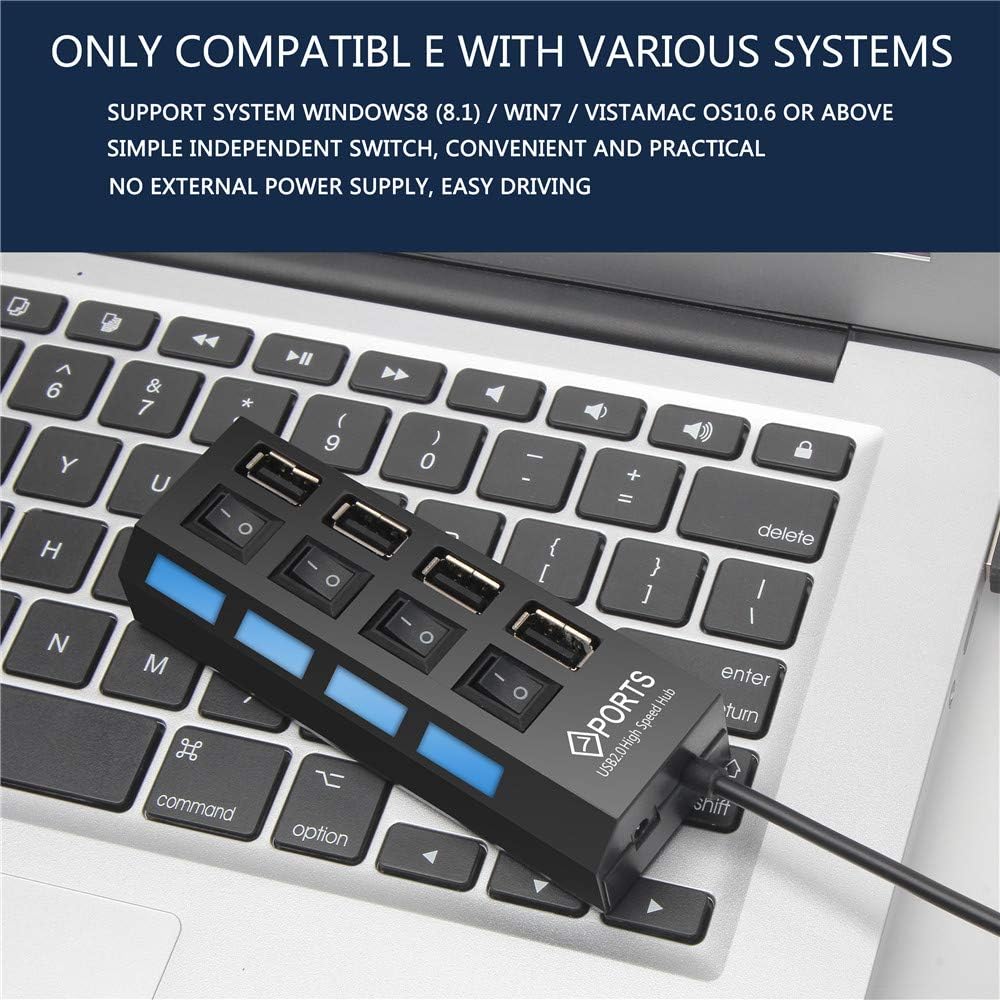 4 Port USB Hub with Individual LED Power Switches,4 Port USB 2.0 Date hub high Speed up to 5Gbps Compatible with PC Laptop and Other Devices …: Computers & Accessories