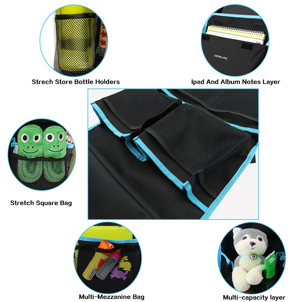 Car Backseat Organizer Storage Bag with Sun Visor Organizer Baby Travel Essentials Holder Kids Toys Accessories