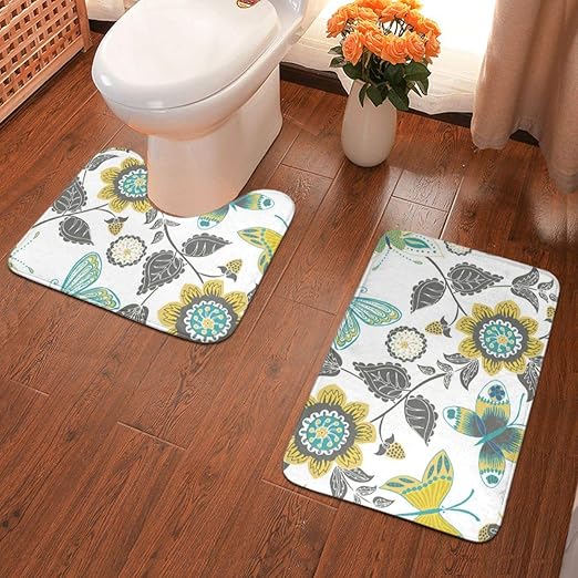 NB - Juego de alfombras de baño en forma de U, diseño de mariposas y