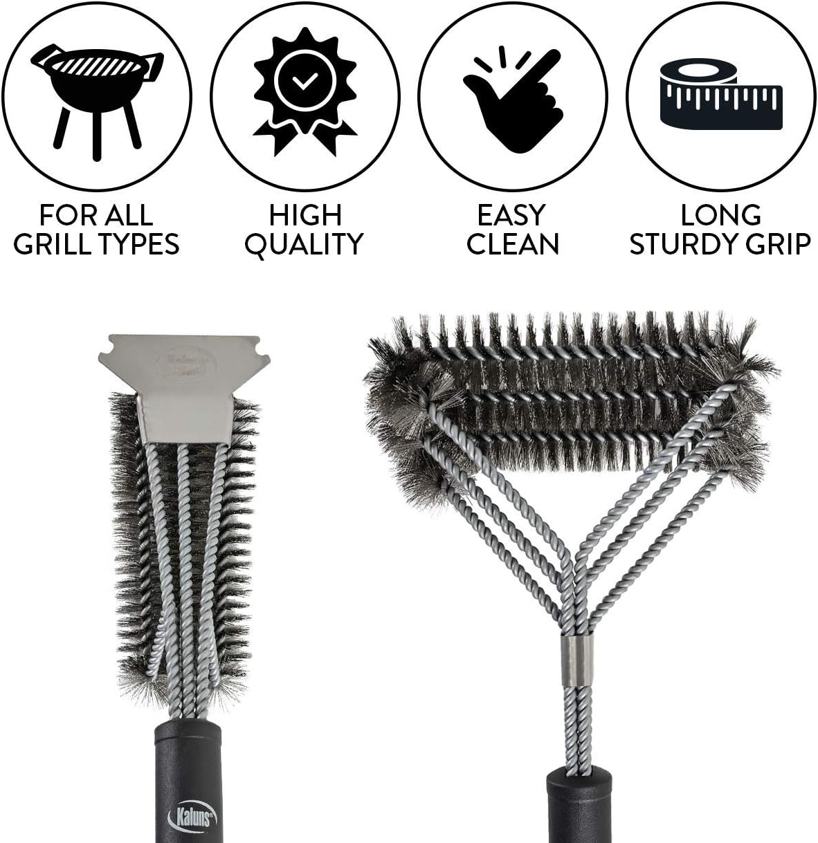 Kaluns Grill Brush, BBQ Grill Brush, Grill Brush and Scraper Set, Includes Two Brush Heads, one Removable 18" Long Handle, Stainless Steel Durable Wire Bristles, Cleaning Tool for All Barbeques: Kitchen & Dining