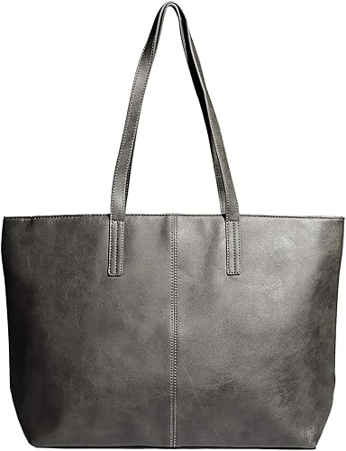 Amazon 本革風 レザー ジップ トートバッグ メンズ バッグ トート レザーバッグ 大容量 革 高級 カジュアル ビジネス グレー Viva Ill ビバアイル トートバッグ
