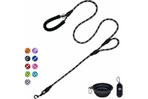 VOZRELS Dog Leash Heavy Duty 6ft, Double Handle Dog Leash with Padded Handle for Traffic Control, Reflective Rope Leashes for Large and Medium Dogs Control Safety Training at Night (Black)
