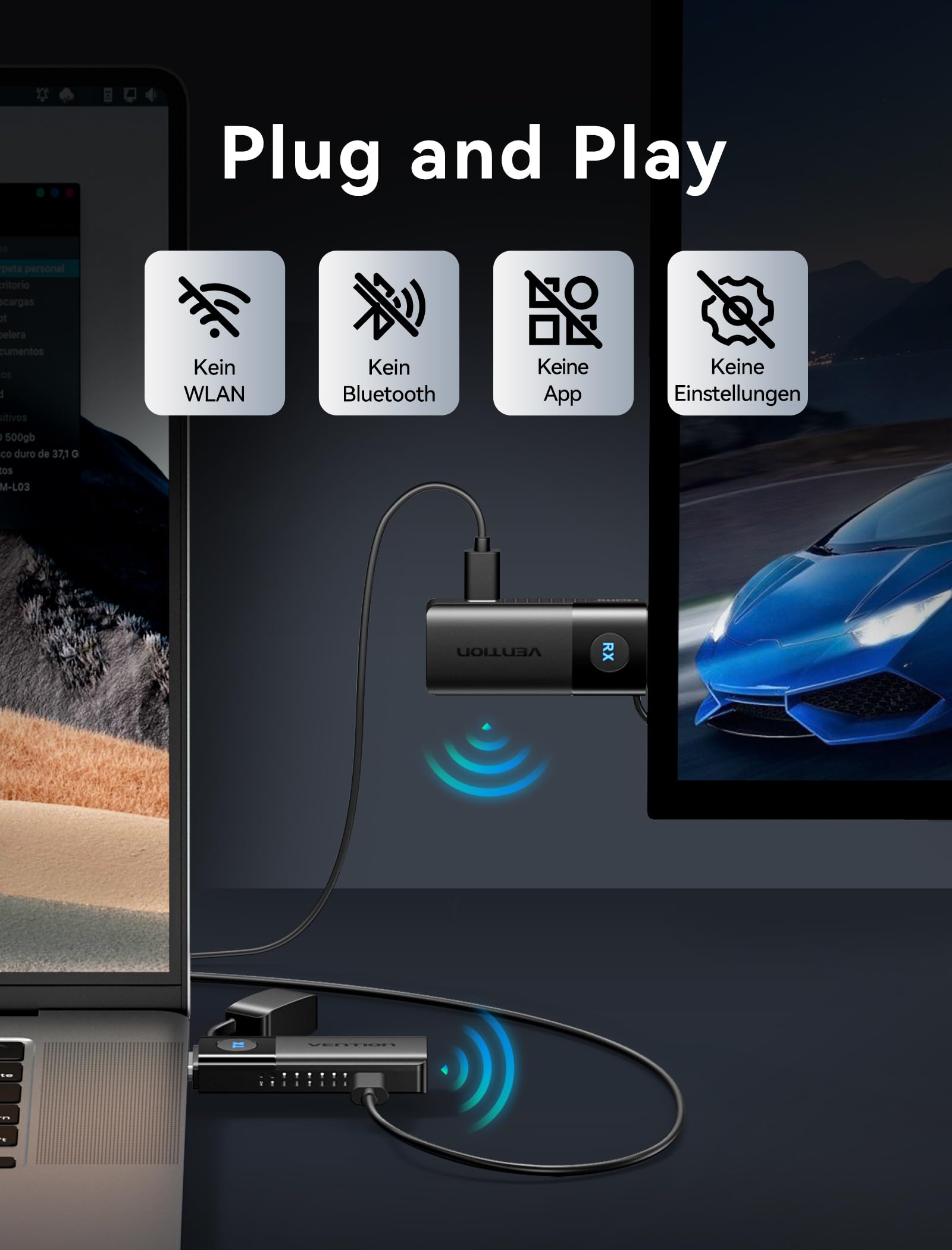 VENTION HDMI Wireless Transmitter and Receiver, 1080P 60Hz, 5G Funkübertragung bis 50m/165FT, Wireless HDMI Funkübertragung für Streaming Video Audio File von, Laptop, PC zu HDTV, Projektor 6