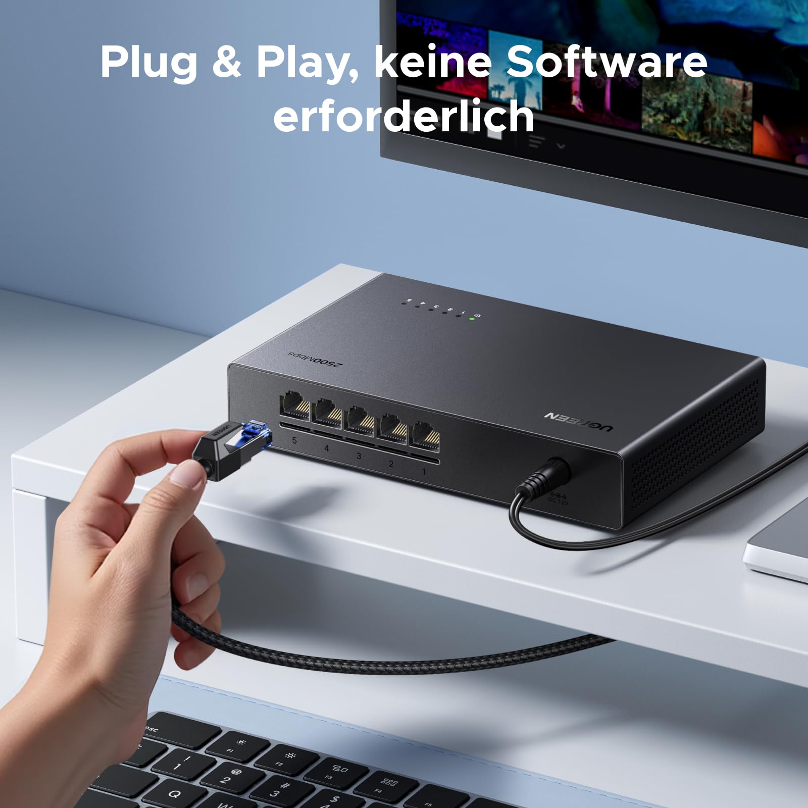 UGREEN 2.5G LAN Switch mit 5X 2.5G Ports,Unmanaged Netzwerk Switch für Computer,NAS,Server,WiFi 6 AP, Schnelle Datenübertragung,lüfterlos und leise,Desktop/Wandmontage 5