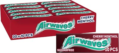 Airwaves Cherry Menthol Sugar Free Gum Bulk Pack 300 Pieces 30 Packs