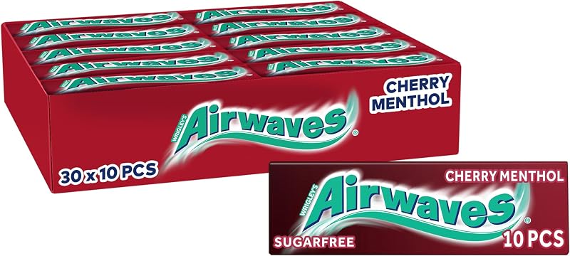 Airwaves Cherry Menthol Sugar Free Gum Bulk Pack 300 Pieces 30 Packs