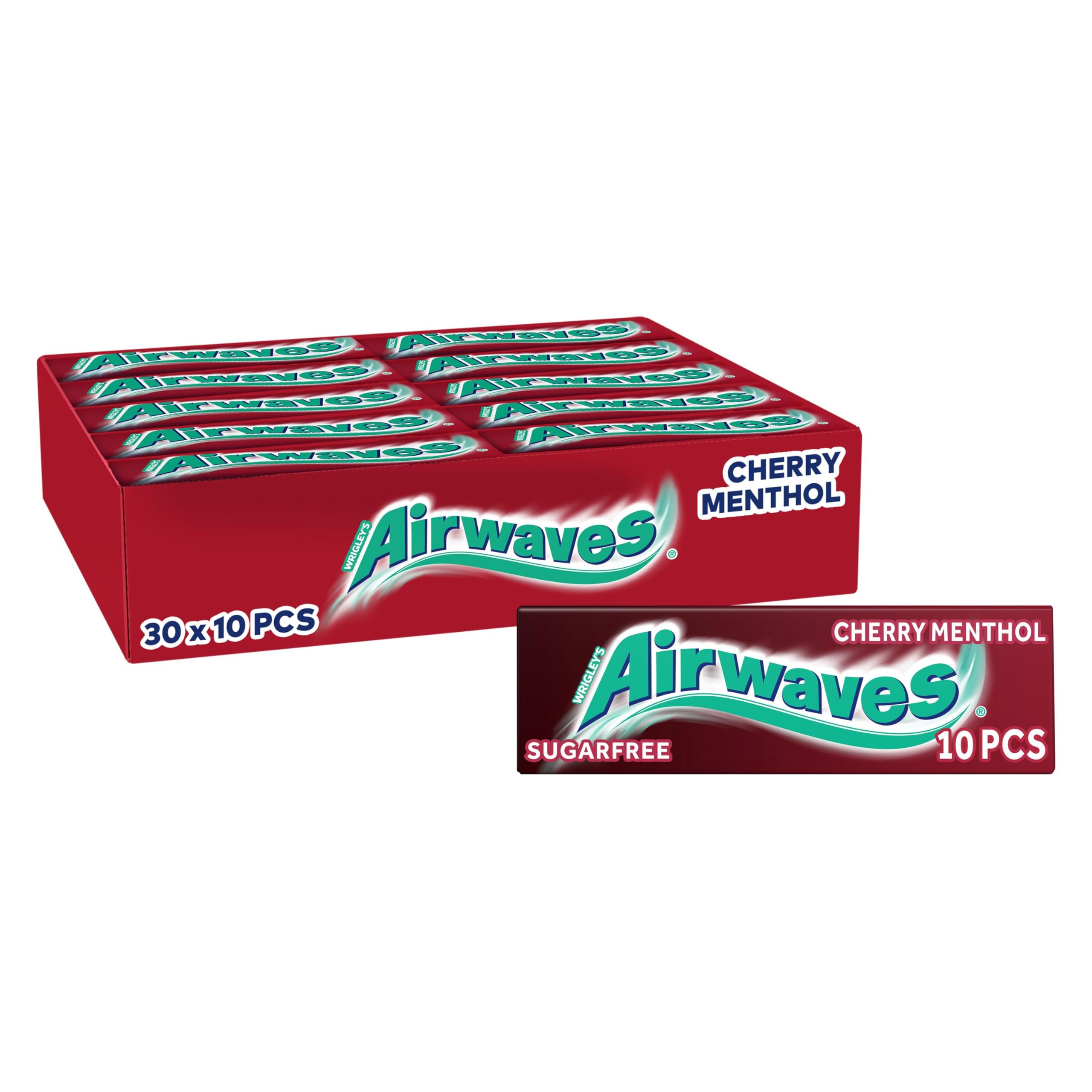 Airwaves Chewing Gum Cherry Menthol, 30 Packs of 10 Pieces, Sugar Free Chewing Gum Bulk Pack with Menthol Freshness (300 pieces) — image 1