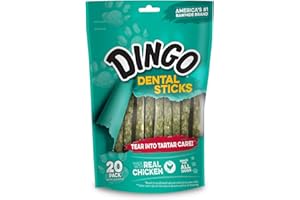 Dingo Dental Sticks for Tarter Control and Freshening Breath, Made with Real Chicken, Great Treats for Small, Medium, and, Large Dogs 20-Count