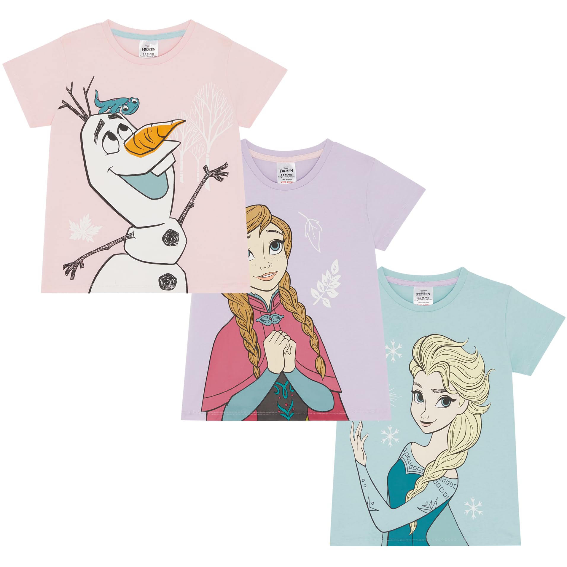 Disney Three Pack 100% Cotton Frozen T Shirts Elsa, Anna, Olaf 2-10yrs (UK, Age, 4 Years, 5 Years, Regular) Multi
