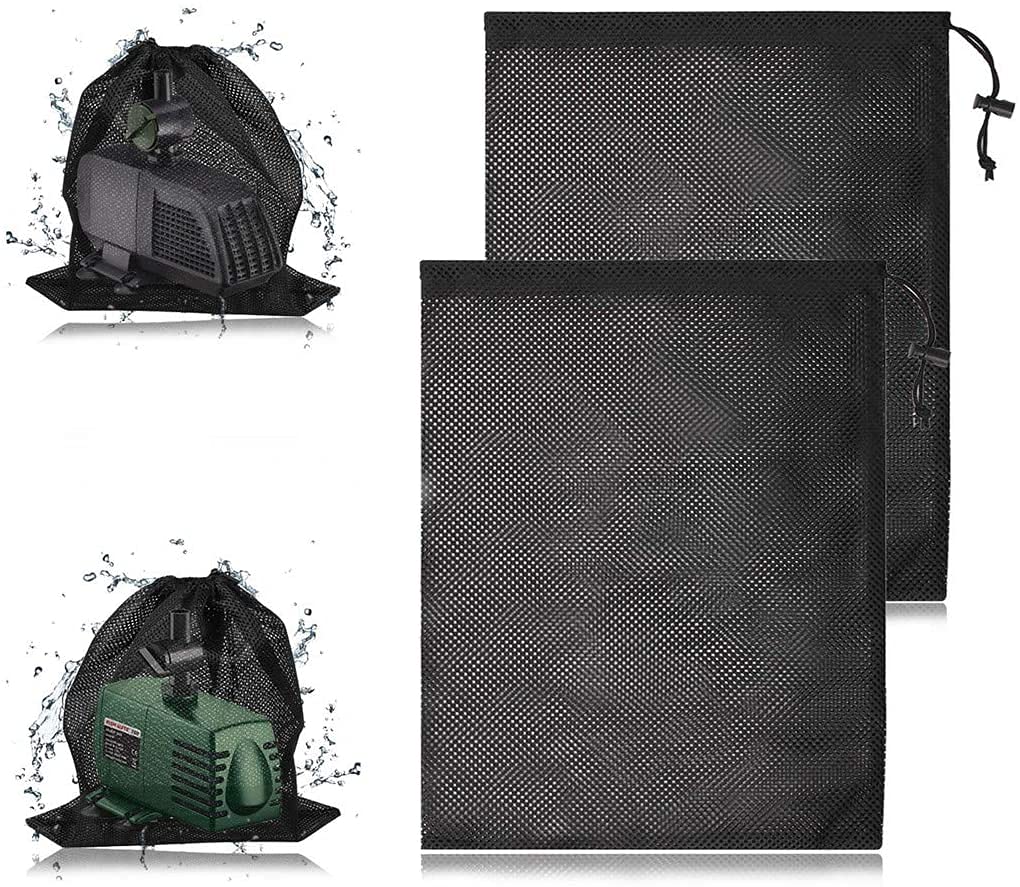OPDUO 2 Pack Pump Barrier Bag, 15.7"x 12" with Drawstring Pond Mesh Pump Filter Bag, Pond Pump Filter Netting,Nylon Mesh Bag Black Media Bags for Most Pumps, Pond Biological Filters