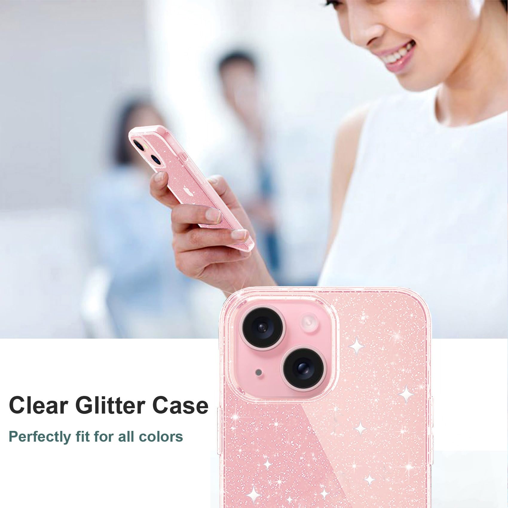 JJGoo iPhone 13 Clear Glitter Case, Soft TPU Shockproof Protective | Sparkle Bling Design | For Women and Girls | Slim Bumper Cover | 6.1 inch Compatible | Cute Stylish Look