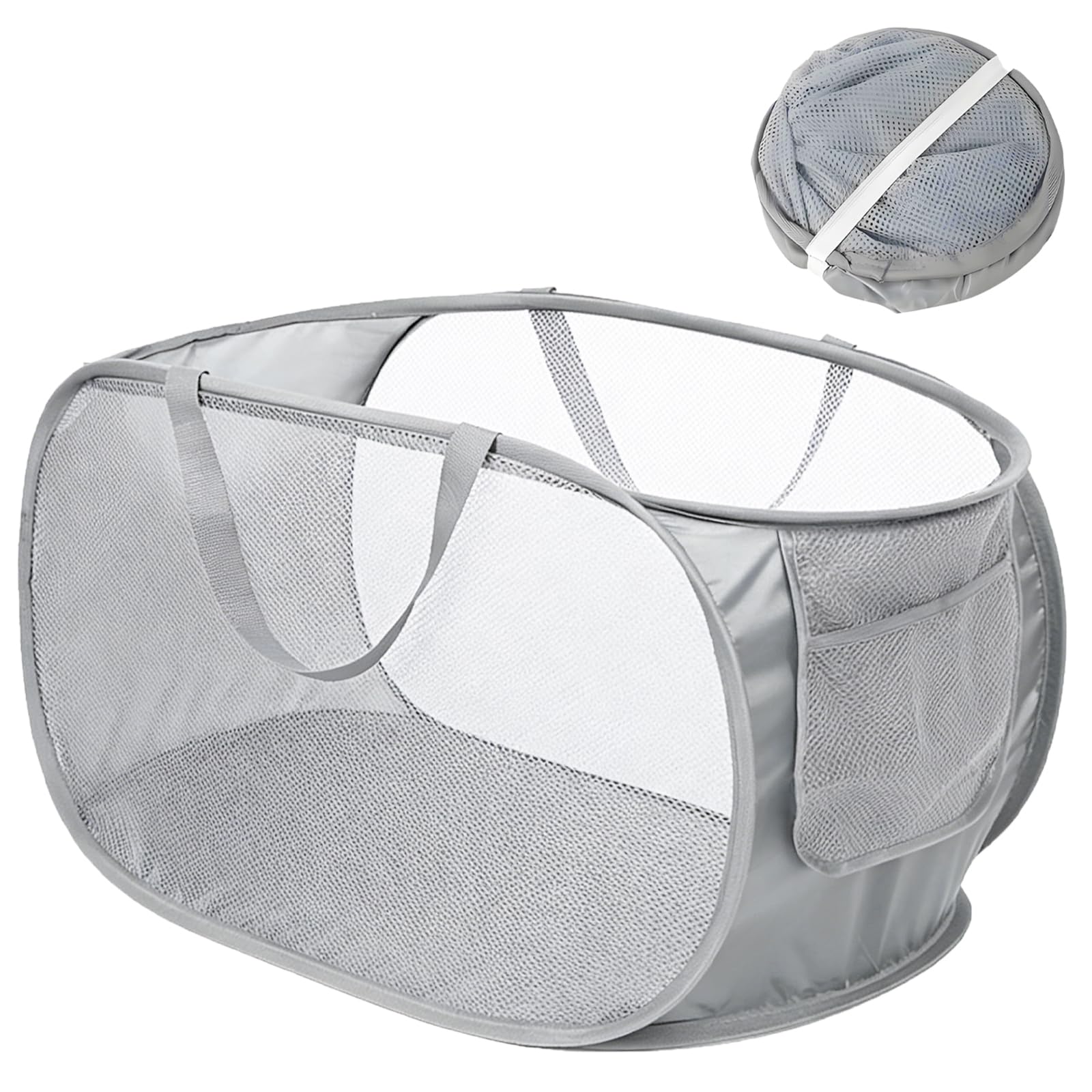 wodehahagou Durable Collapsible Laundry Baskets Mesh Pop Up Laundry Hamper with Handy Pocket Foldable Laundry Basket with Reinforced Carry Handles Collapsible Laundry Baskets