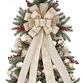 Christmas Bow Tree Topper Champagne Christmas Tree Topper Bow,Large Gold Wreath Ribbon Bows Gift for Xmas Ornament Holiday Home Wedding Birthday Party Thanksgiving Indoor/Outdoor Decoration 52"x12"