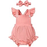 YOUNGER TREE Newborn Baby Girl Clothes Solid Color Ruffle Sleeveless Romper Infant Summer Jumpsuit Outfit