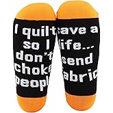 MBMSO Sewing Themed Socks Funny Quilting Gift for Sewing Lover 2 Pairs I Quilt So I Don't Choke People Quilter Socks
