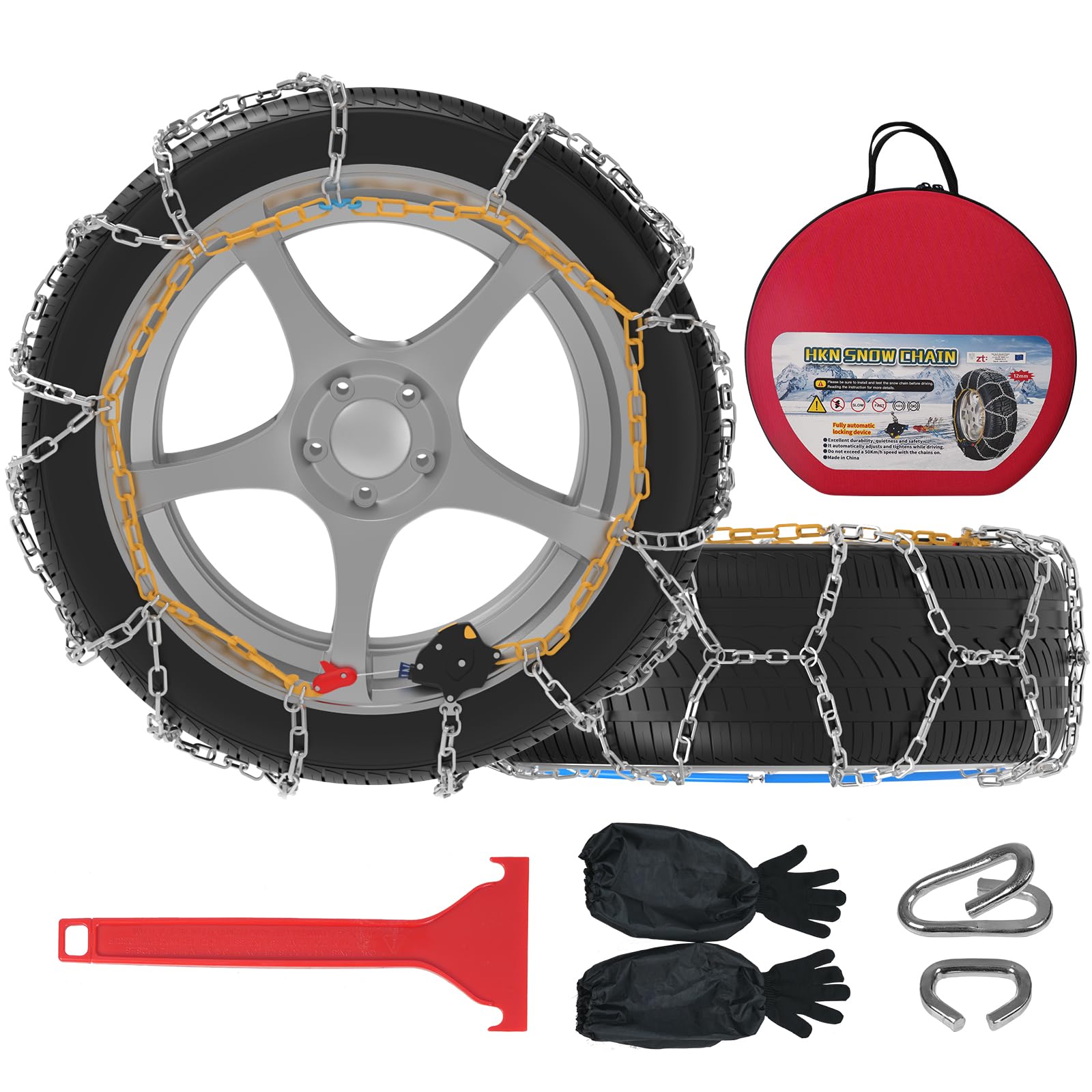 Photo 1 of Auto-Fixing Snow Chains, 30s Quick Fit Easy Installation Tire-Chains, Portable Reusable High Carbon Steel Anti Slip Tire Chain for Passenger Car, Pickup Trucks and SUV - Set of 2