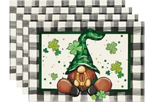 Artoid Mode Buffalo Plaid Gnome Shamrock St. Patrick's Day Placemats Set of 4, 12x18 Inch Seasonal Spring Table Mats for Party Kitchen Dining Decoration