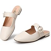 Trary Mules for Woman Mary Jane Flat Shoes Slip on Comfortable Backless Loafers Flats Square Toe Office Casual Vintage