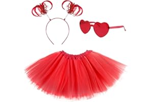Lainlight Tutu for Girls, 3 Layered Tulle Tutu Skirts Set with Heart Glasses,Ponytail Headband Cosplay Party Supplies