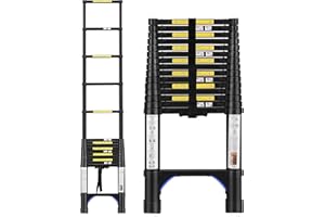 BOWEITI Telescoping Ladder, Aluminum Collapsible Ladder w/Non-Slip Feet, Lightweight RV Compact Ladder, Telescopic Ladder for RV, Household, Outdoor, 330lbs Capacity Extension Ladder (15.5FTBK)