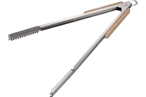 Captain Stag UG-3228 / UG-3231 / UG-3273 Outdoor BBQ Tongs, Wood Grip, Stainless Steel, Stopper Included