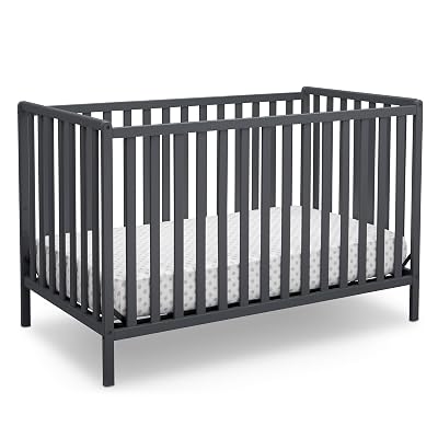 Delta Children Heartland 4-in-1 Convertible Crib - Greenguard Gold Certified, Charcoal Grey