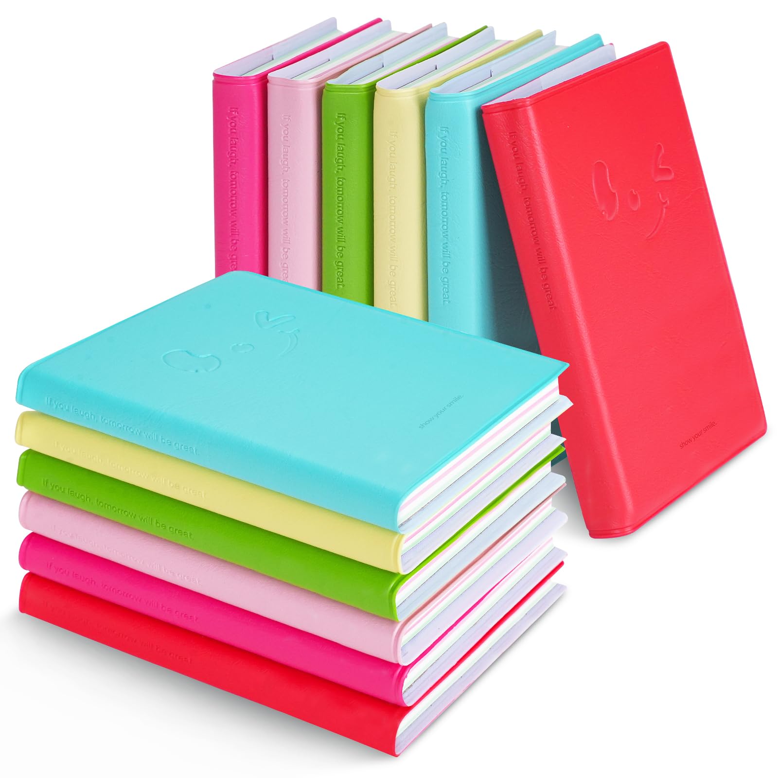 QUMENEY 12PCS Min Notebook Portable Diary Candy Colors Pocket Note Book Small Memo Pads Travel Notepads with PU Leather Case 10.5 x 8cm/ 4 x 3inch, 100 Pages (6 Colors)