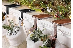 KINGPOUL Christmas Stocking Holders for Mantle Set 4 Heavy Duty Xmas Stocking Hooks for Mantle, Weighted Stocking Holder for Mantle, Fireplace Toppers Christmas Decorations(2Black+2Bronze)