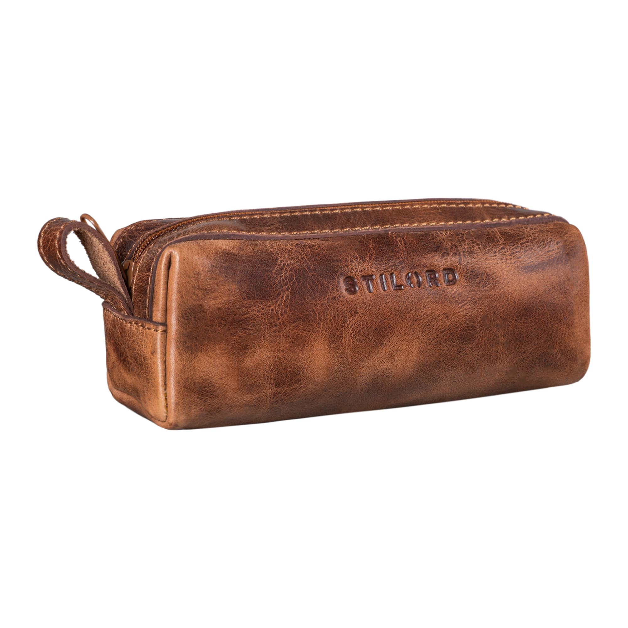 STILORD "Linus" Pencil Case Leather Pen Case Pouch Office University College Women Men Stationary Vintage Leather Colour:Napoli - Brown