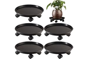 KVYUSFLOURISH 5 Packs Extra-large Plant Caddy with Wheels 15" Rolling Plant Stands Heavy-duty Plant Dolly Plastic Planter Roller Base Pot Movers Plant Saucer on Wheels Indoor Outdoor Plant Tray Coaster Black